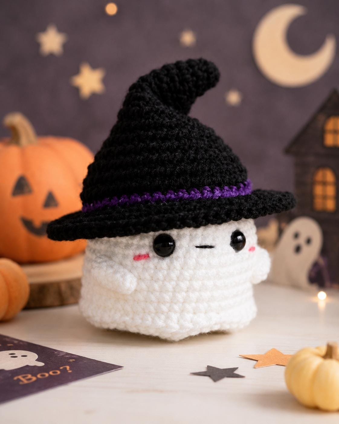 30 Ghost Crochet Patterns for Halloween: Spooky-Cute Amigurumi, Keychains, Bags, and Decor 15 Halloween Ghost Crochet Pattern with Witch Hat