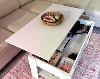 Lift Top Coffee Table with Hidden Storage, Modern Small Space Living Room Table