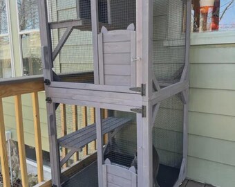 Wooden Cat Outdoor Enclosure with Wheels – 3 Tier Cat Play House