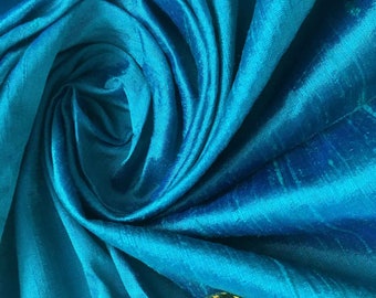 Peacock Blue raw silk fabric, Raw Silk, Indian Silk Fabric, Raw Mulberry Silk, Raw Silk, Indian Silk, Dupioni Silk Yardage, 100% Pure Silk