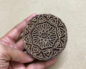 Hand Carved Rosewood Mandala Stamp - Bohemian Textile Block Print, 2 inch