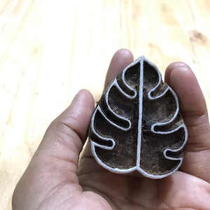 Monstera Leaf Wooden Stamp, Ceriman Leaf Print, Monstera theme, woodland stamp, Wood Block Printing Stamp - Forest Theme Hand Carved Stamps