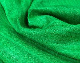 Green Tussar Silk Fabric, 100% Organic Silk, Handwoven Tussar Silk Fabric, Textured Silk Fabric, Green Silk Fabric For Cosplay Costumes