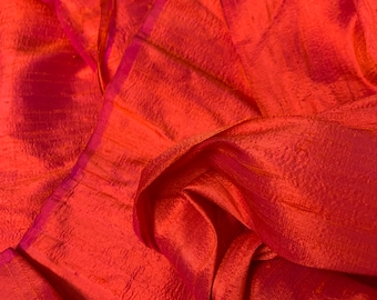 Orange raw silk,  wedding dupion silk, bridal silk, peace shantung silk fabric, iridescent dupion silk, pure silk fabric, orange pure silk