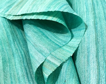 Aqua Mint Gicha Tussar Silk Fabric, Handwoven Indian Silk