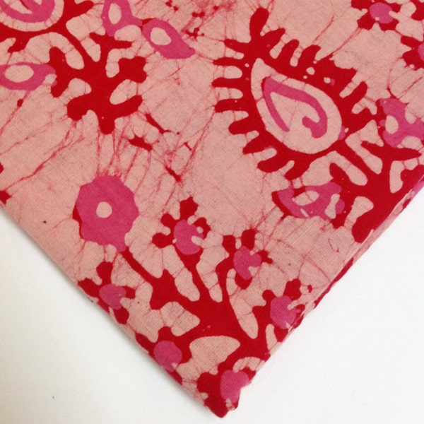 30 Inch Fabric Remnant - Soft Cotton Fabric - Batic Print in Red and Pink - Cotton Batik Fabric