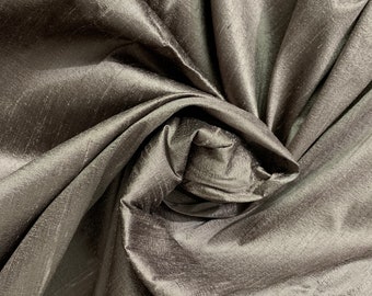 Dark Grey raw silk, pure raw silk, wedding dupion silk, bridal silk, peace shantung silk fabric, solid color gray silk, pure silk fabric