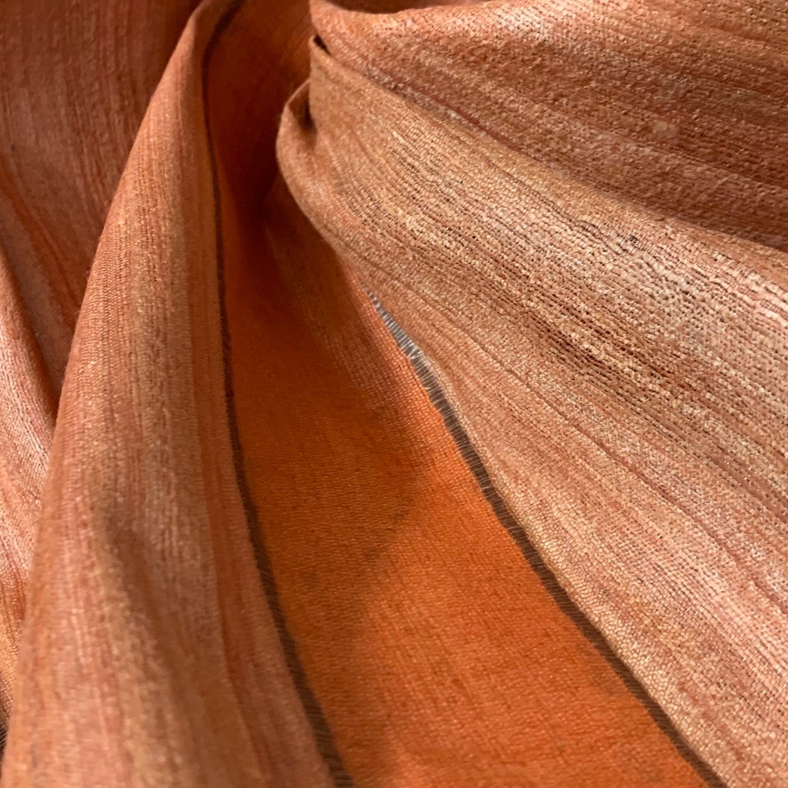 Rust Ribbed Textured Pure Silk Tussar Silk Fabric Ahimsa Etsy UK