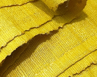 Lemon Yellow Handwoven Tussar Silk Fabric, Tweed Weave, Organic Textile By Yard