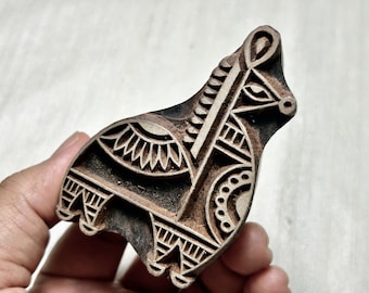 Dala Horse Wooden Stamp – Hand Block Printing, Rosewood (3x2 inch)