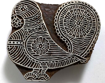Hand Carved Bird Stamp - Rosewood Block Print, Textile Art