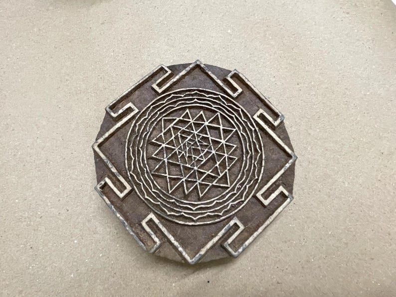 Shree Yantra Stamp, Rosewood Block Printing Supply, 5x5 inch image 2