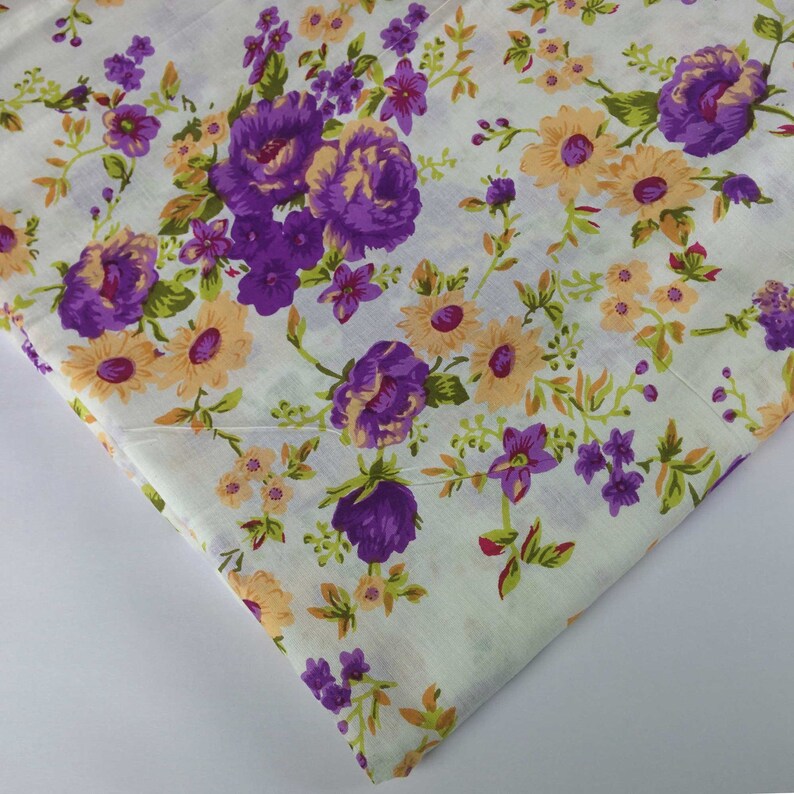 Dress Fabric-Printed Dress Cotton Fabric by Yard White and Purple Floral Print Soft Cambric Cotton Digital Printed Indian Cotton Fabric