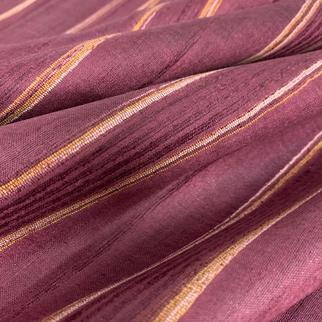 Plum Ribbed Textured Pure Silk Tussar Silk Fabric, Ahimsa Silk, Eri