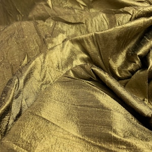 Dull Gold Pure Silk, Metallic raw silk, Wedding Dupion Silk, Bridal Dress Silk, Peace Shantung Silk fabric, iridescent Silk, Pure Silk