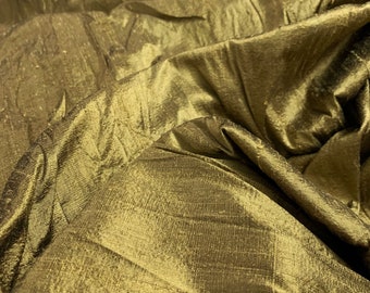 Dull Gold Pure Silk, Metallic raw silk, Wedding Dupion Silk, Bridal Dress Silk, Peace Shantung Silk fabric, iridescent Silk, Pure Silk