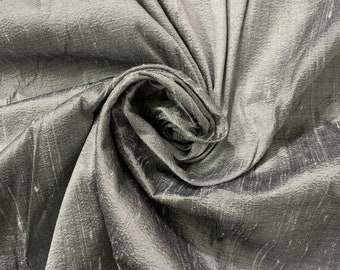 Silver Grey raw silk, pure raw silk, wedding dupion silk, bridal silk, peace shantung silk fabric, solid color Silver silk, pure silk fabric