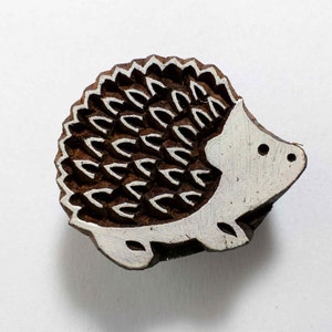 Hand Carved Rosewood Hedgehog Stamp, Textile Printing Block (2x2 inch) image 1