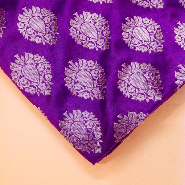 Indian Silk - Pure Silk - Raspberry Pure Silk Fabric with Bronze Zari Paisley Weaving