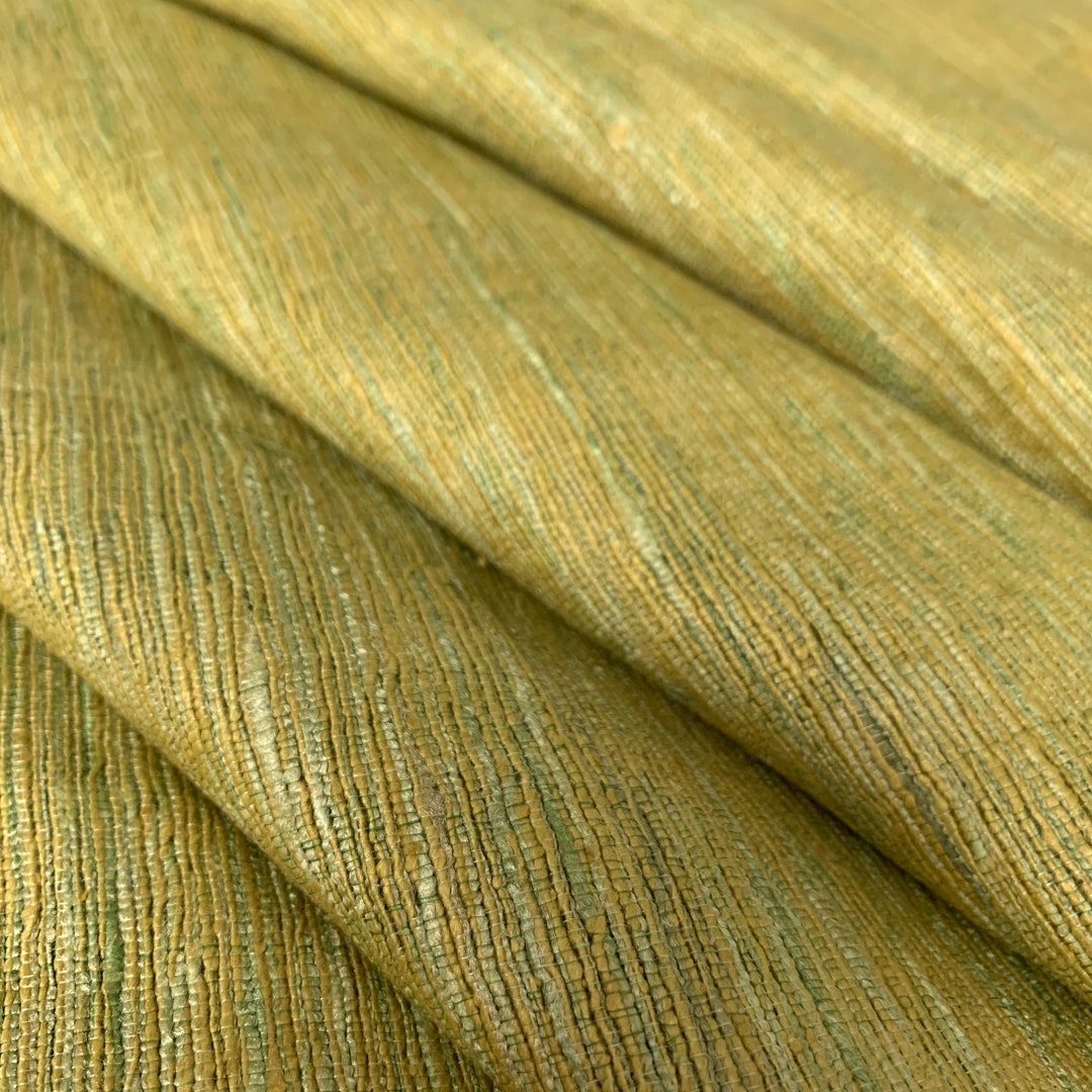 Heavy Texture Peace Silk, Green Textured Pure Silk Tussar Silk Fabric