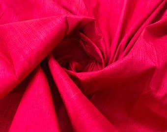 Red Dupioni Silk Fabric, Indian Raw Silk Yardage, Handloom Woven