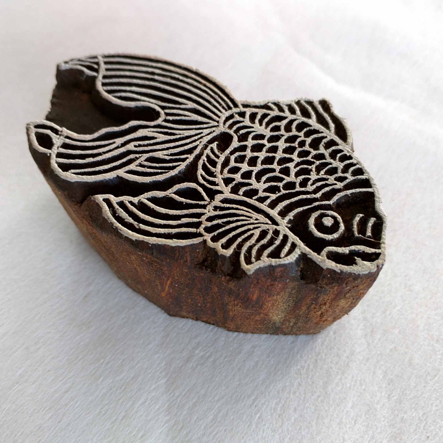 Fish Wooden Stamp Block - Hand Carved Rosewood Textile Printing