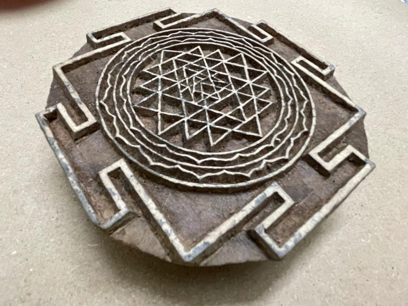 Shree Yantra Stamp, Rosewood Block Printing Supply, 5x5 inch image 3