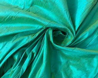 Green Yellow Pure Silk, Tea Blue raw silk, wedding dupion silk, bridal silk, peace shantung silk fabric, iridescent silk, pure silk fabric