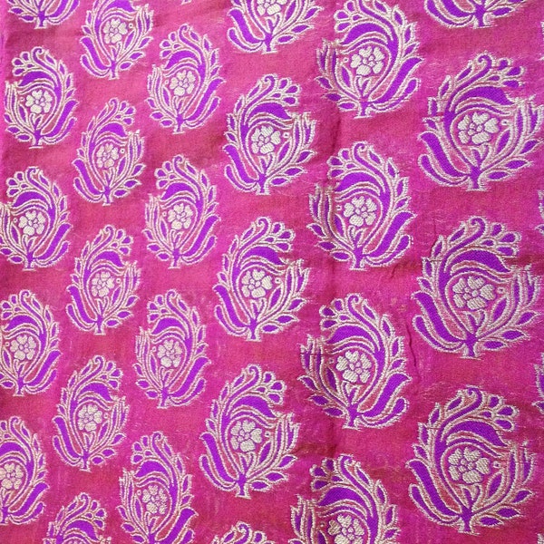 Indian Fabric - Fuschia and Purple - Chanderi Silk Fabric - Original Zari work