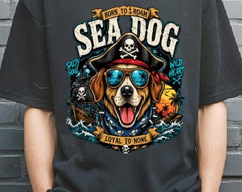 Born To Roam Sea Dog PNG: Piratenhondavontuur png Salty Soul Wild Heart Ocean Sunset Vintage Clipart (Digitale download)