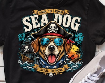 Born To Roam Sea Dog PNG: Pirate Dog Adventure png Salty Soul Wild Heart Ocean Sunset Vintage Clipart (Digitaler Download)