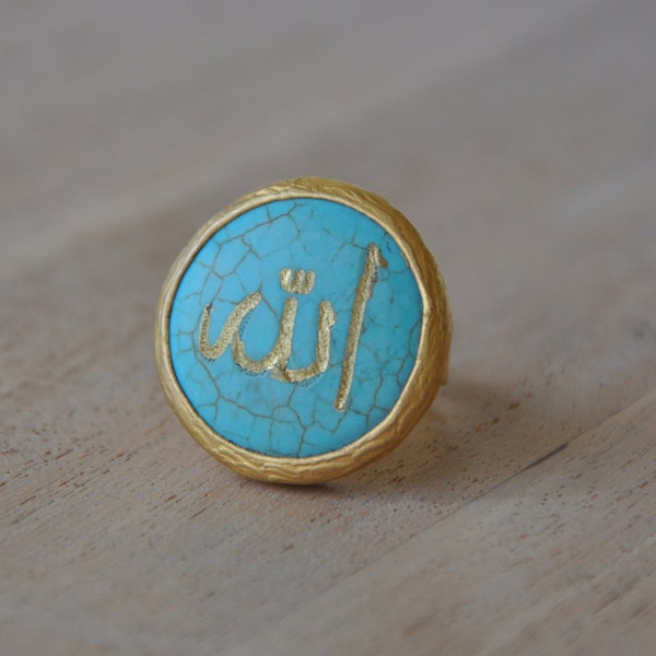 Turquoise Arabic Caligraphy ring-Goldplated- Ottoman - Turkish-Oriental