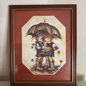 Vintage Decor cottage core framed art and tin Hummel style Kitsch decor