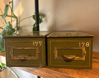 Vintage metal green index card filing cabinets (2)
