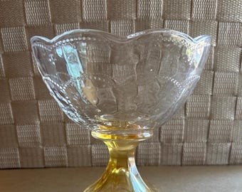 Vintage footed ice cream bowl with pale yellow pedestal
