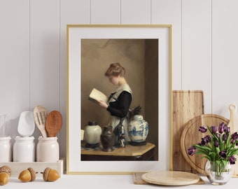 Vintage Art digital download 19th century art oil painting maid