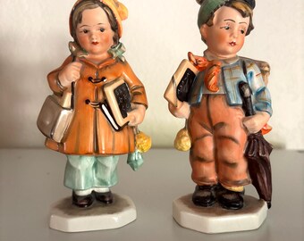Vintage Friedel Bavaria schoolboy and schoolgirl figurines