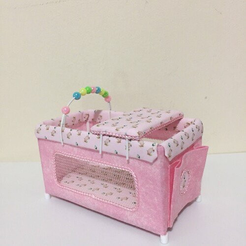 DOLLS HOUSE Miniature Travel Cot/playpen in Pink With Cute Etsy UK