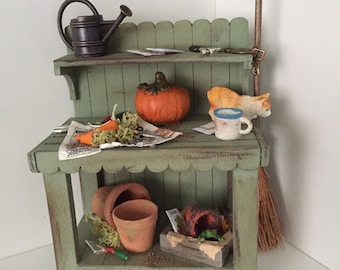 DOLLS HOUSE 1/12th scale potting bench, gardener witch hand crafted miniature