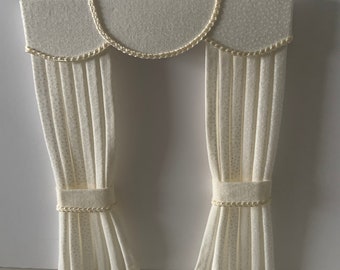 Dolls house 1/12th scale curtains, made to order cream with tiny pin dots white trim