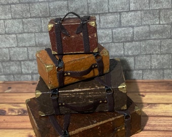 DOLLSHOUSE 1/12th scale suitcase set 4 brown cases
