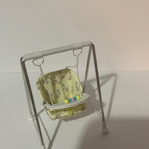 DOLLS HOUSE 1/12th scale baby swing, nursery cute duck fabric on lemon,hand crafted miniature