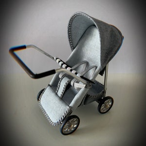 DOLLS HOUSE 1/12th scale modern pushchair/stroller monochrome two tone grey