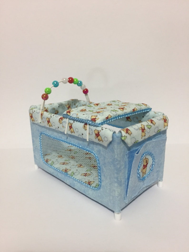 DOLLS HOUSE Miniature travel cot/playpen in blue with cute Etsy