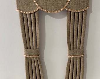 NEW COLOUR Dolls house 1/12th scale curtains, made to order hessian/coffee colour