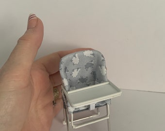 DOLLS HOUSE 1/12th scale, grey fluffy sheep High Chair, hand crafted miniature