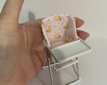 DOLLS HOUSE 1/12th scale, nursery cute bear in pink High Chair,  hand crafted miniature