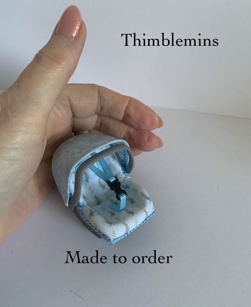 DOLLS  HOUSE 1/12th scale hand crafted car or carry seat, suit approx 1.5 ” or less  baby blue cute rabbit