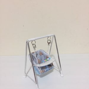 DOLLSHOUSE 1/12th scale baby swing, cute bear fabric on blue, hand crafted miniature