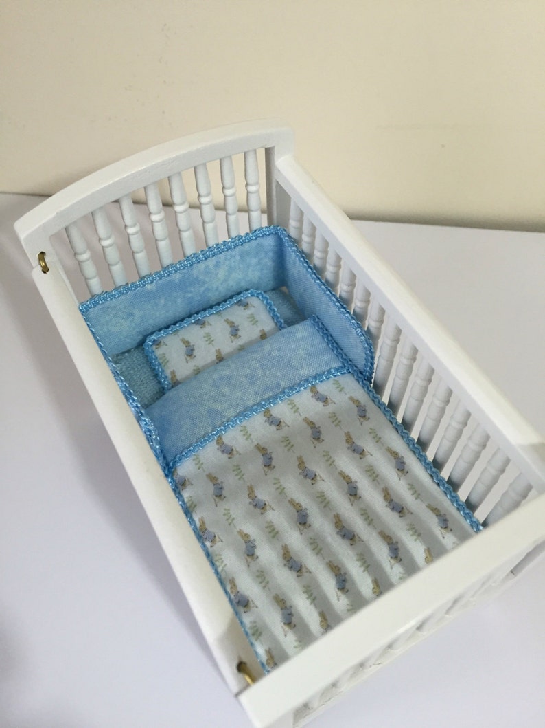 Dolls House 1/12th Scale Cot Bedding Set Cute Rabbit Etsy